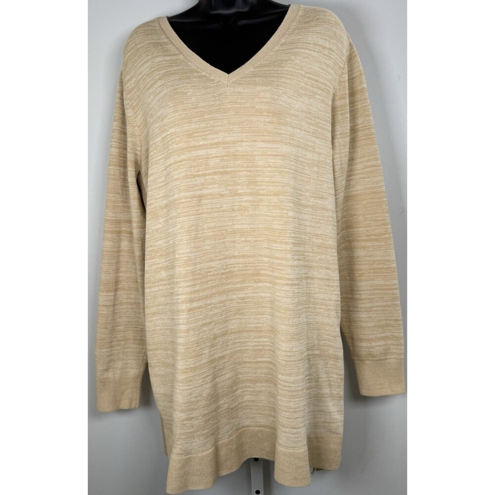 Duluth Trading XL Tan Heather Sweater Tunic V Neck Long Sleeve Knit Minimalist